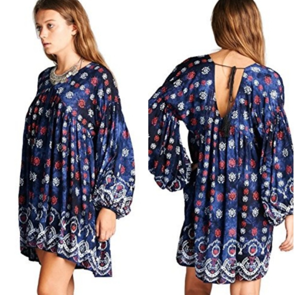 Boho Print Baby Doll Peasant Tunic Dress